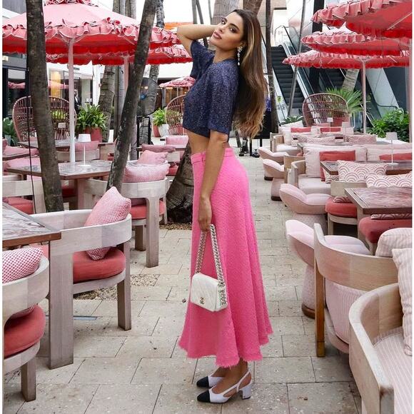 ZARA Hot Pink A-Line Maxi Skirt Textured Fabric NWT Size L - Picture 4 of 15